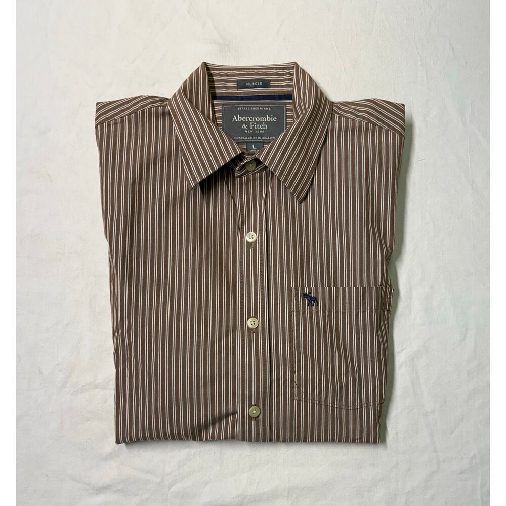Vintage Abercrombie Fitch Men’s muscle striped buttons down shirt size L brown